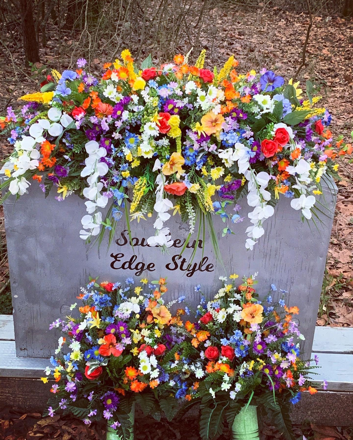 Customizable Spring Cemetery Saddle • Extra Large Headstone Saddle • 36” Length Cemetery Saddle • Memorial Day Cemetery Flowers