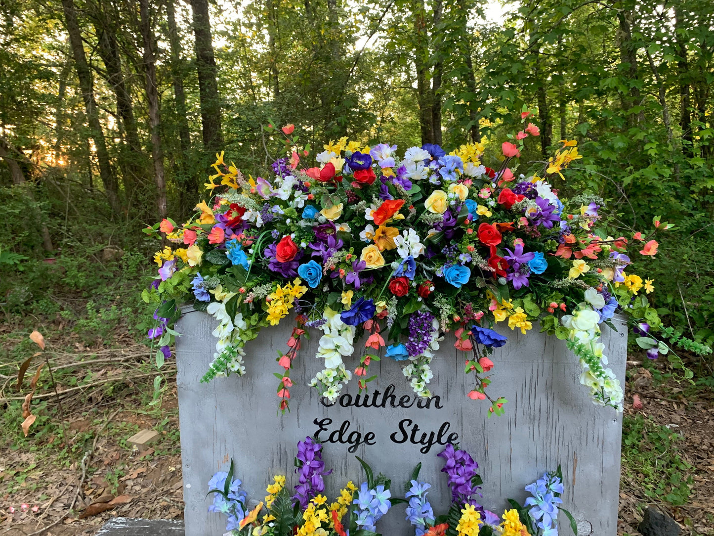 Casket Spray Customizable Cemetery Saddle • Extra Large Headstone Saddle • Spring Cemetery Flowers • Grave Blanket