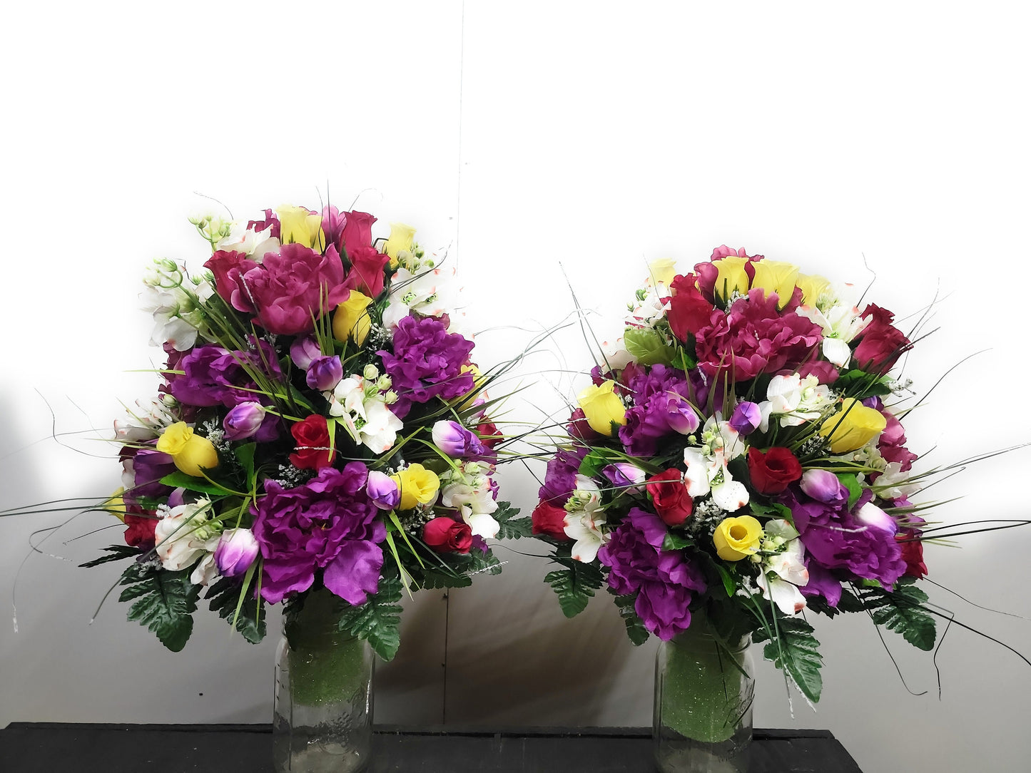 Forever Yours Cemetery Flowers Vase Cone for 3 inch Grave Vase dogwood purple peonies forever yours roses tulips Cemetery Vase Arrangement