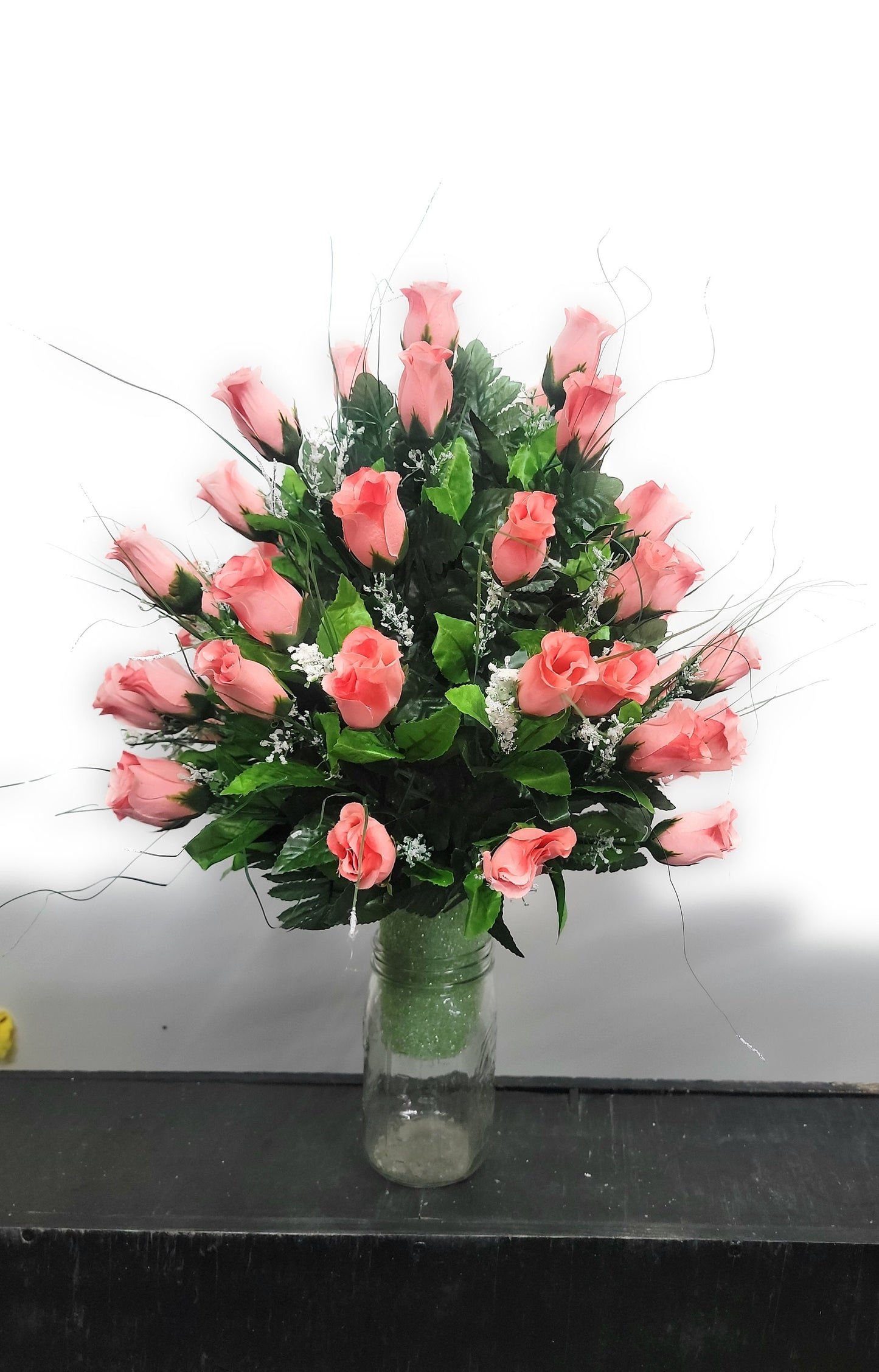 Coral Rose Cemetery Vase Flowers Grave Vase Flowers Cemetery flowers spring Easter flowers