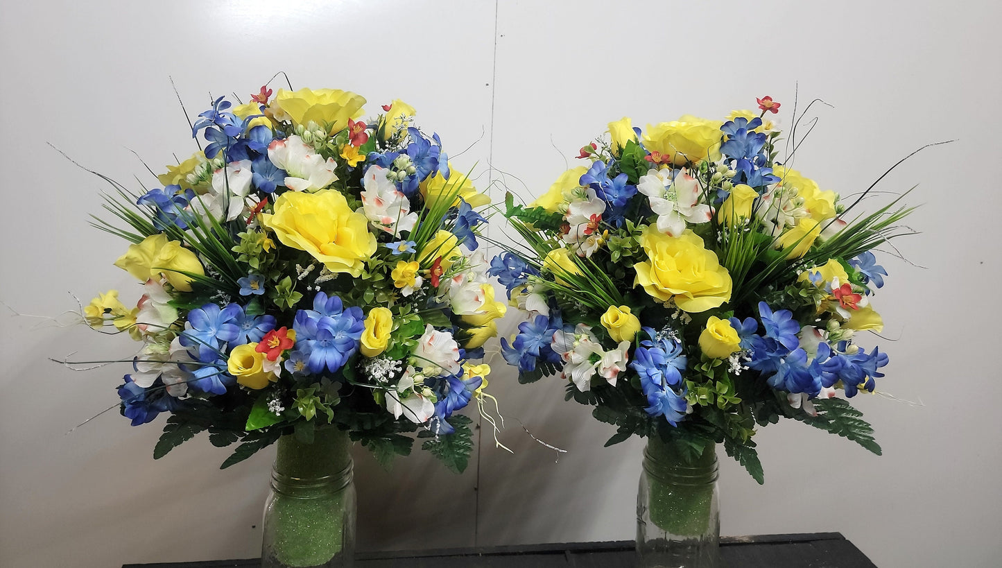 Yellow Roses Wildflower Cemetery Flowers Vase Cone for 3-inch Grave Vase red blue yellow Cemetery Vase Flower Spring Cemetery Flowers