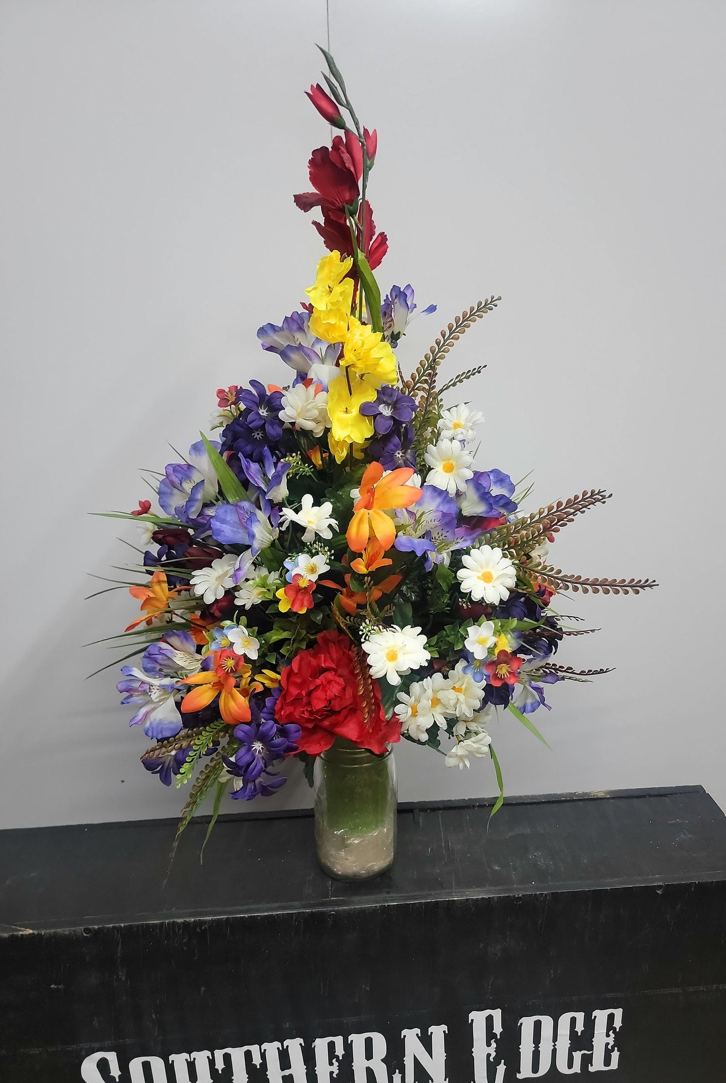 27"Large wildflower spring Cemetery Vase Flowers red mini tulips Cemetery vase flowers Memorial Vase Flowers Grave Vase Flowers