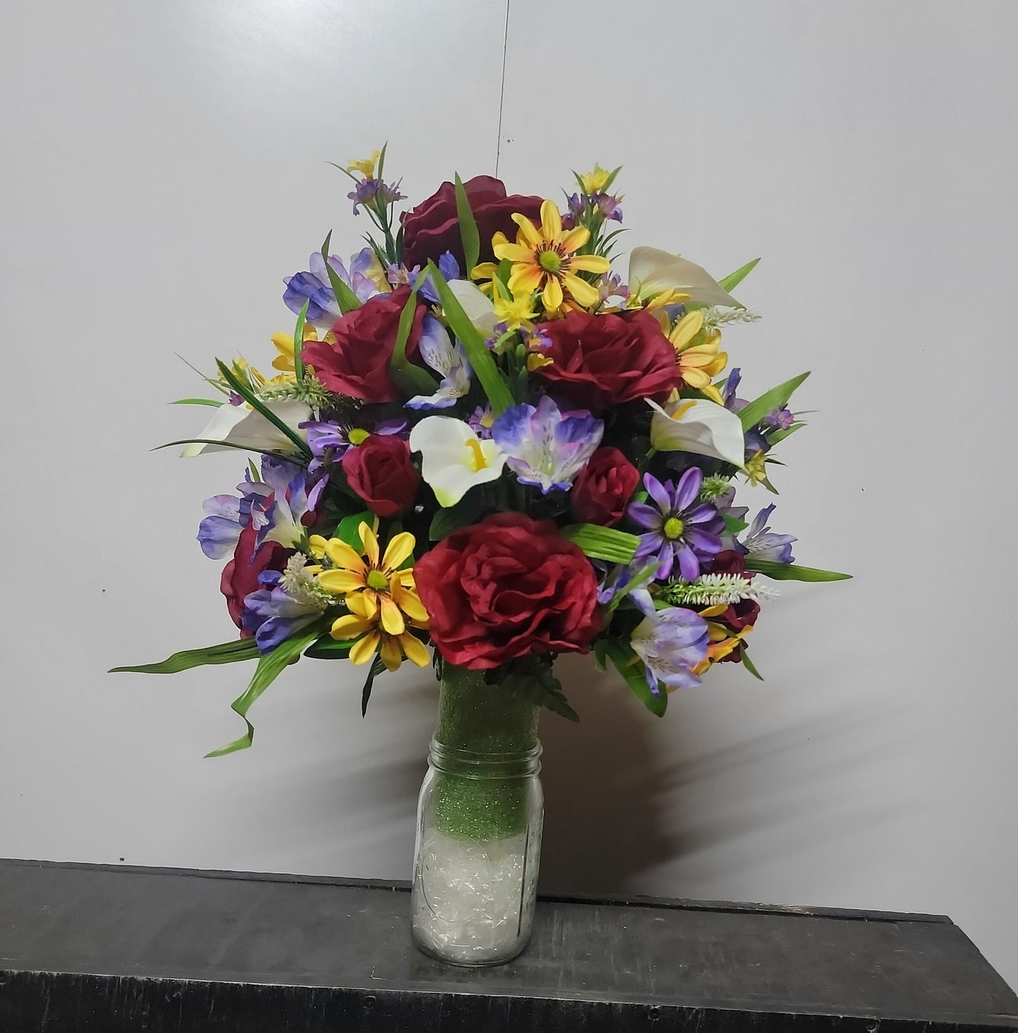 Burgundy Roses yellow purple Wildflower Cemetery Flowers Vase Cone for 3-inch Grave Vase Father Cemetery Flowers