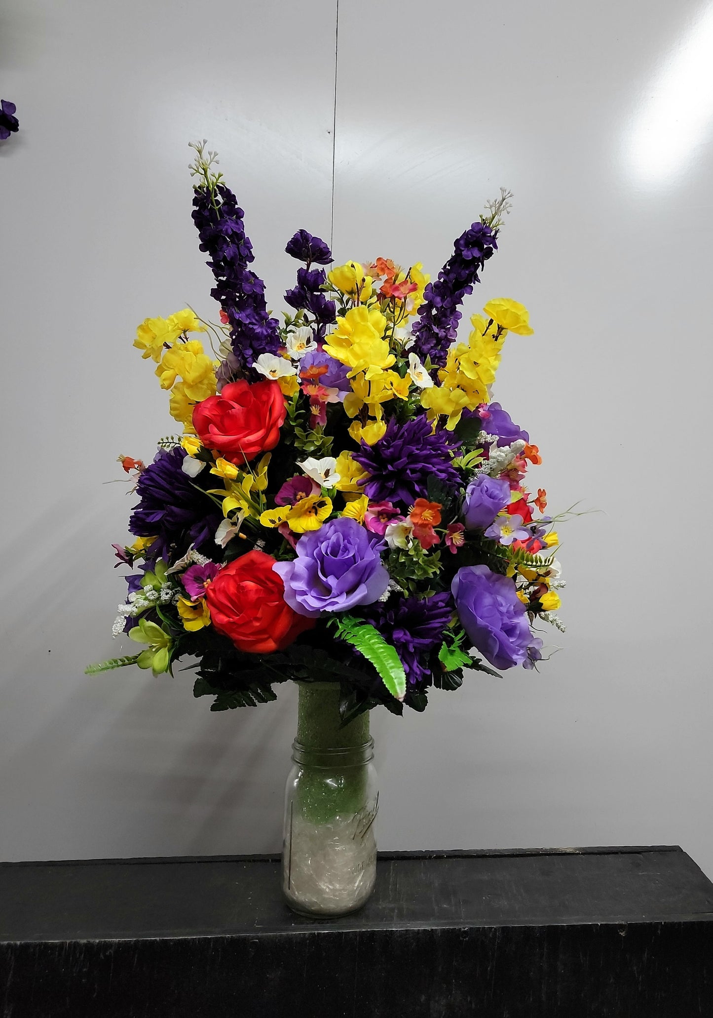 Large Grave Vase Flowers, Bright Cemetery vase flowers, Cemetery Flowers Vase, Extra big arrangement for Grave vase