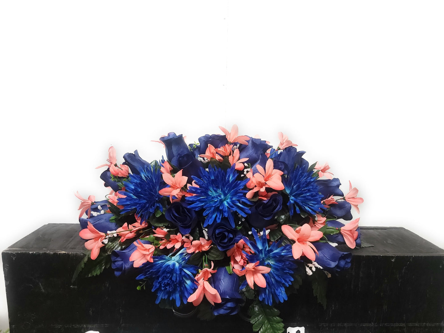 Ready to Ship Cemetery Flowers Saddle Cemetery Saddle blue yellow orange peach Small headstone saddle