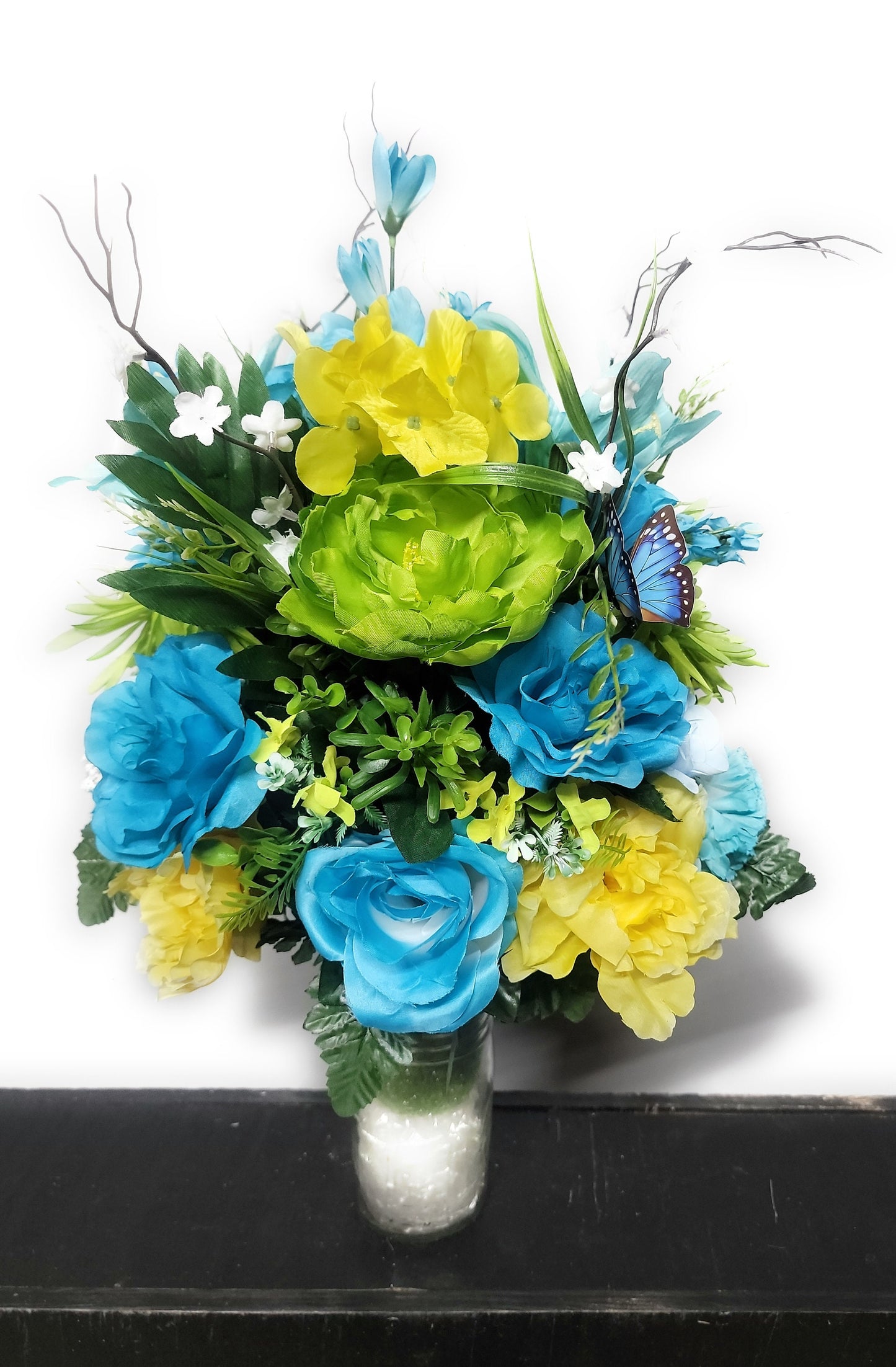 Cemetery Flowers Vase Cone for 3-inch Grave Vase blue yellow Cemetery Vase Flower manly colors Father Cemetery Flowers Grave Vase Flowers