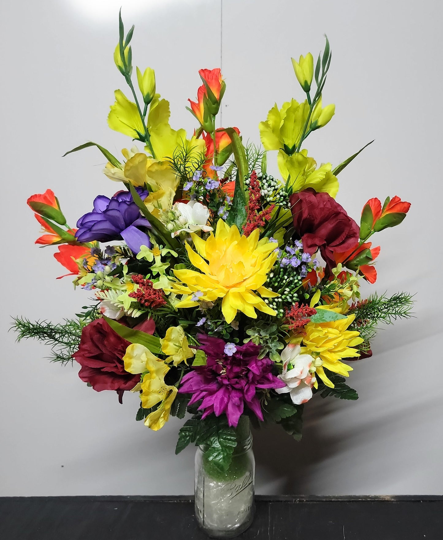 Premium Large 25" Large Bright Wildflower Cemetery Vase Flowers Memorial Vase Flowers by Southern Edge Style Realistic Faux Flowers