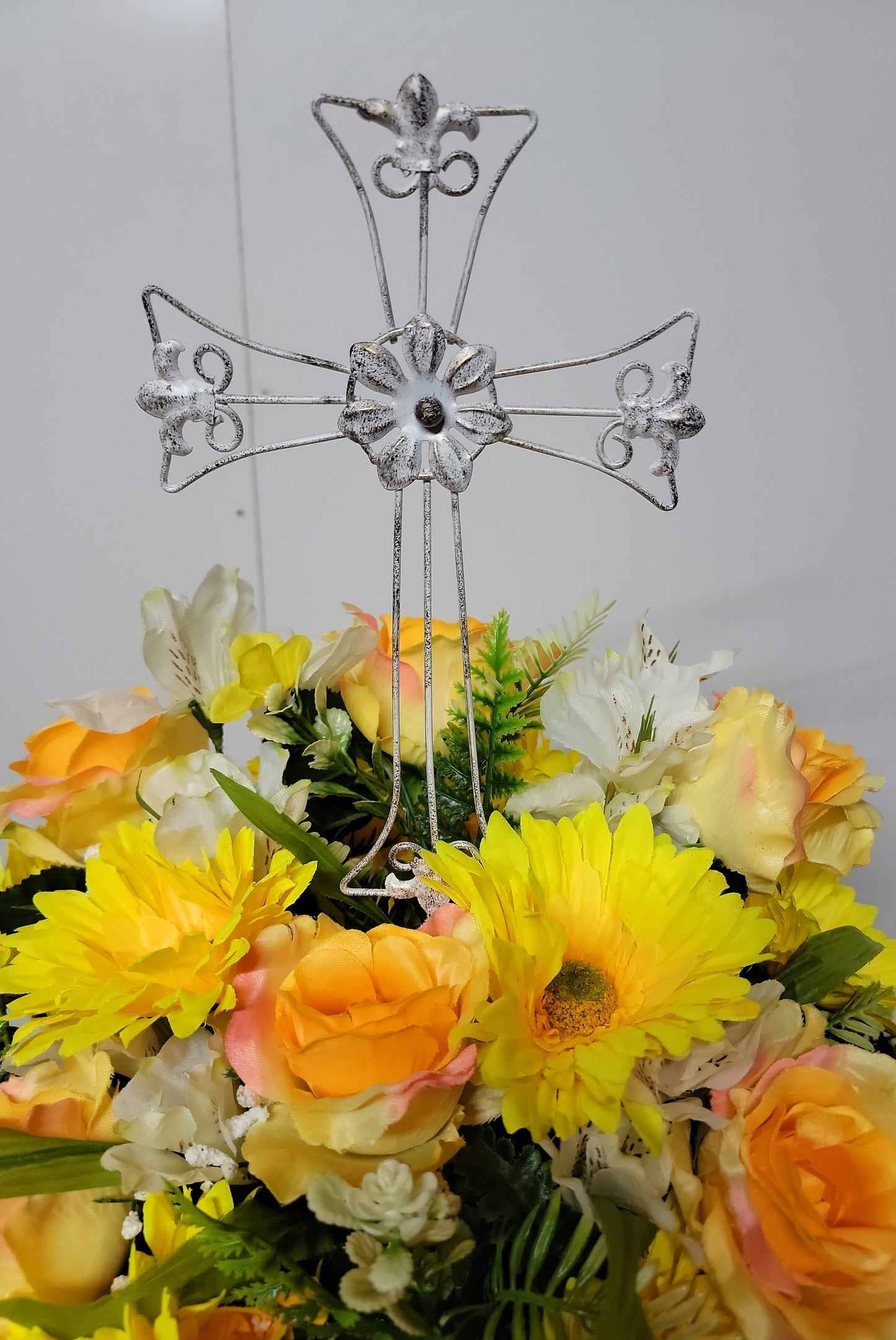 Coss Bright Sunflower XL Cemetery Vase Flowers for 3” width Vase Christian Cemetery Flowers Vase Yellow Roses Cream Cemetery Vase Flowers