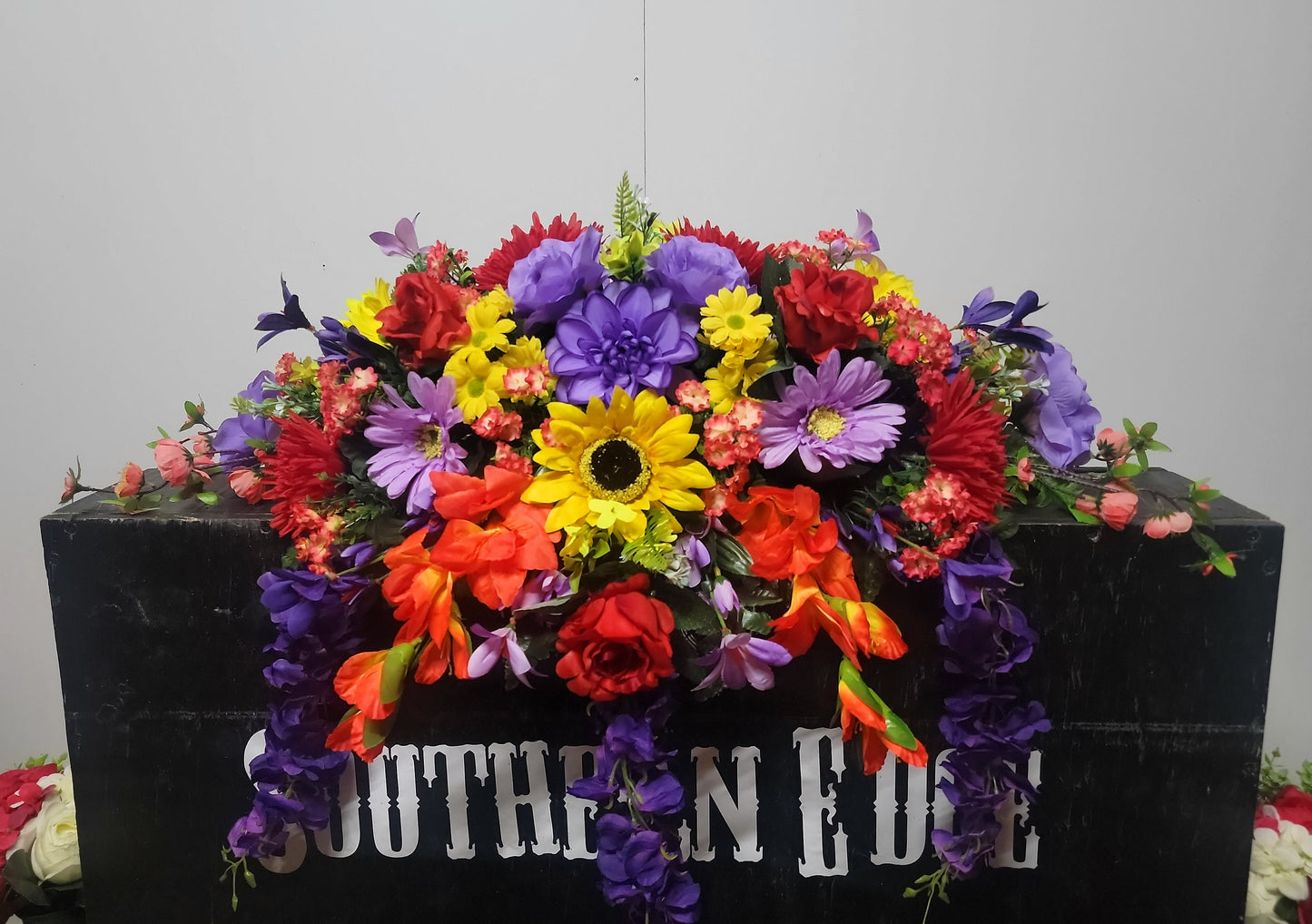Southern Edge Style Flowers, Colorful Bright Headstone Saddle, Memorial Flowers, Fall Grave Saddle