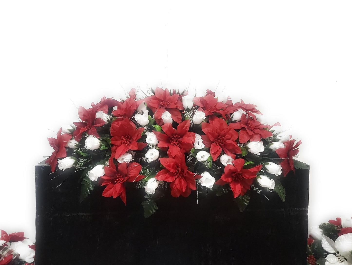 Christmas cemetery flowers saddle, 36" Extra Large Christmas Cemetery Saddle, Red and White Cemetery Flowers