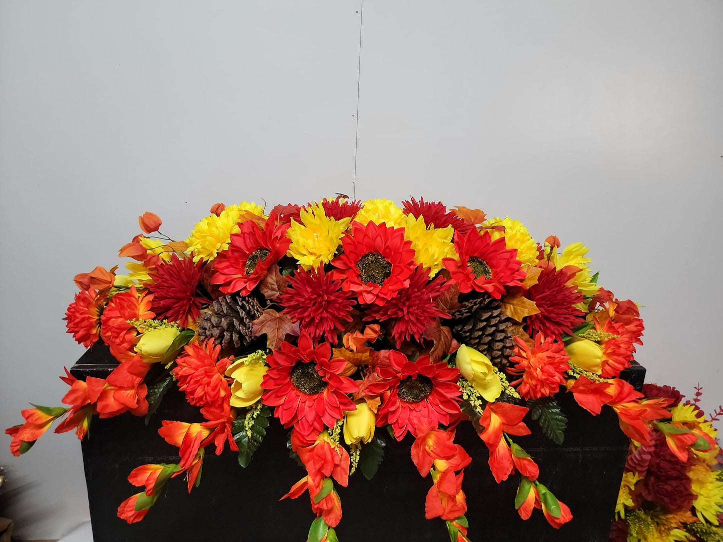 Bright Orange Headstone Saddle, (36 inches long), Large Grave Saddle, Cemetery Flowers