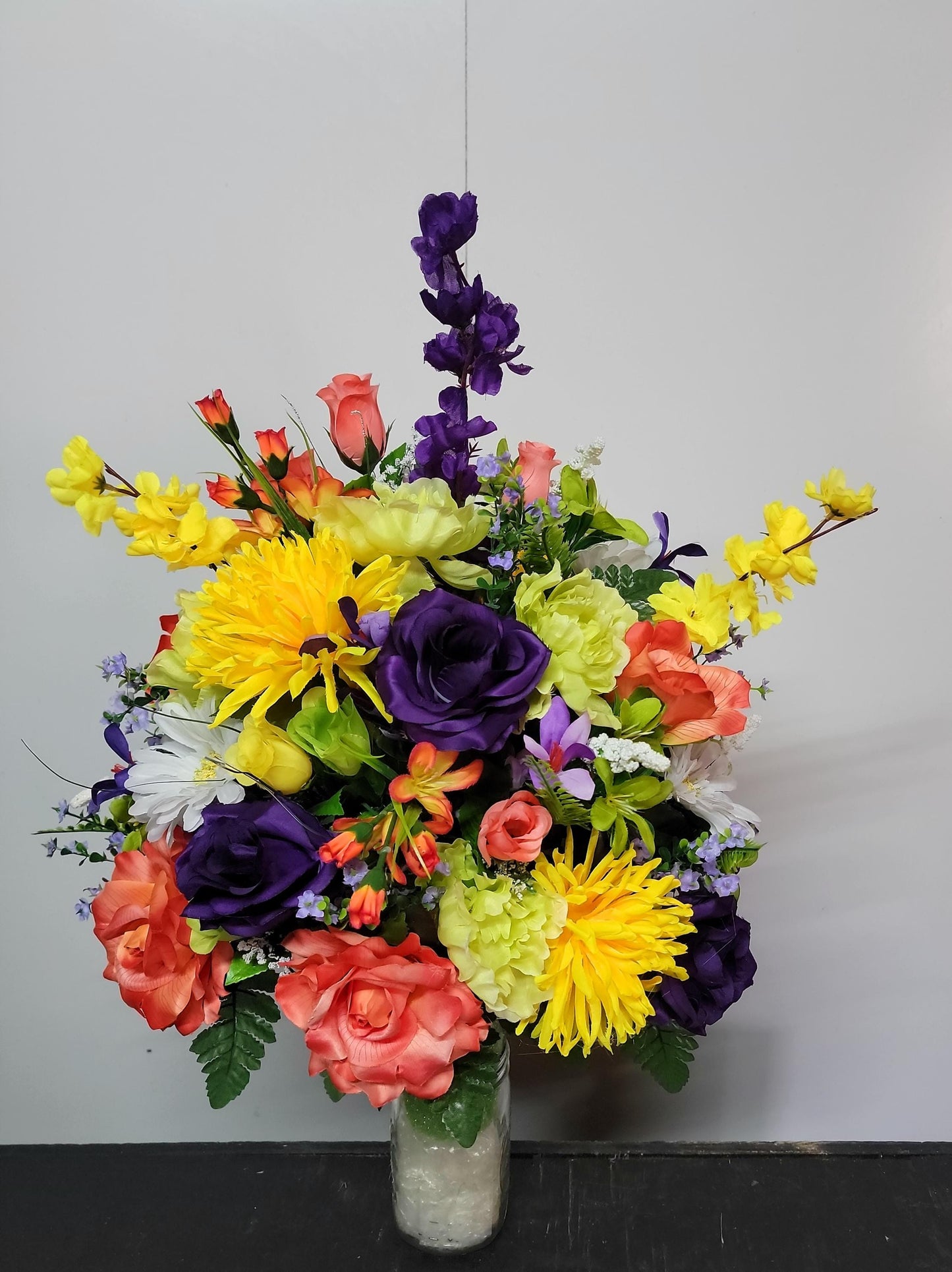 Large Cemetery Vase Flowers Large Spring Grave Vase Flowers for 3" Cemetery vase Bright Spring Flowers Memorial Vase Flowers