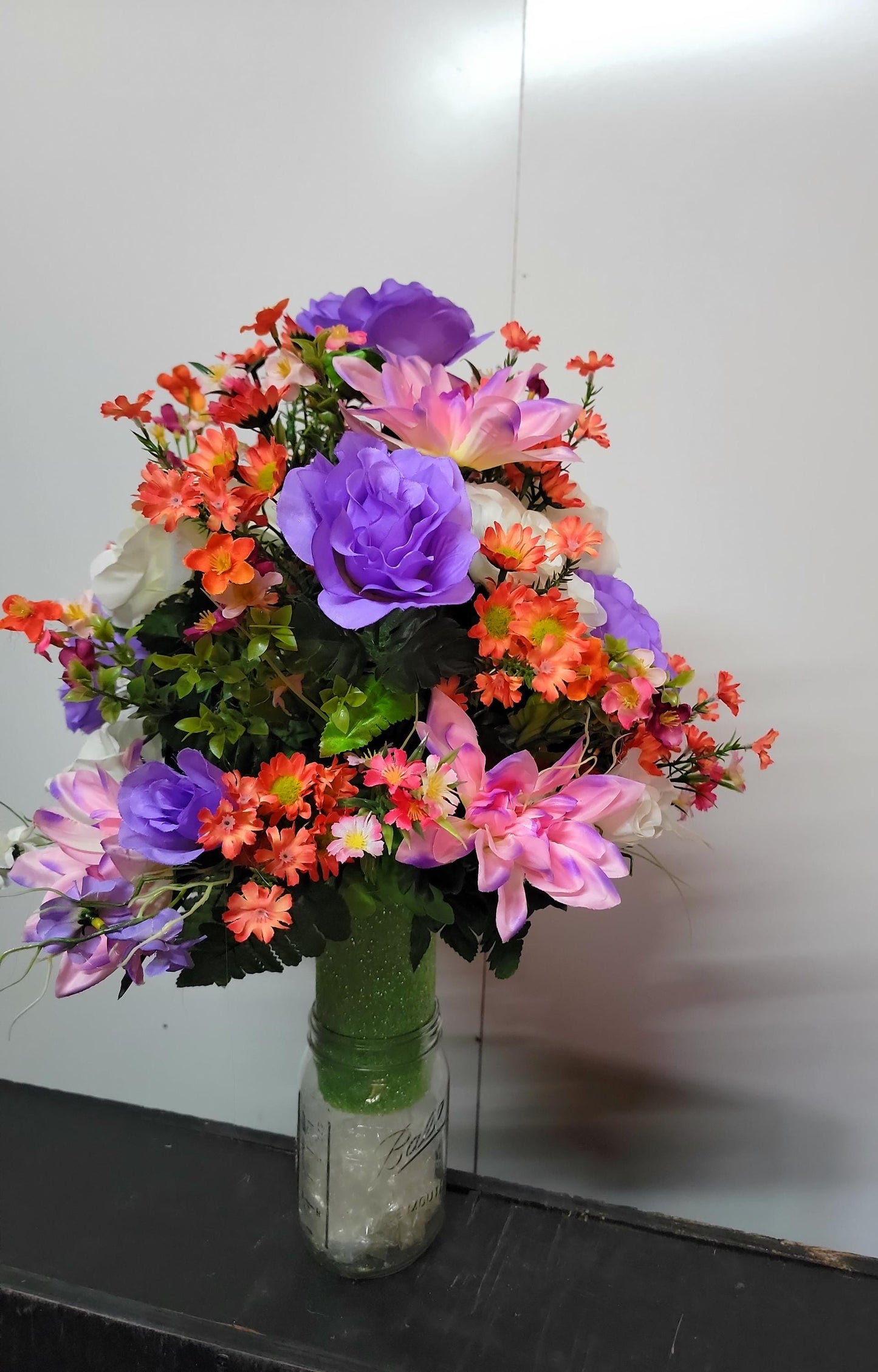 Cemetery Flowers Vase LavenderRoses Coral Wildflowers Spring Memorial Vase Grave Vase Cone Flowers Mother or Daughter cemetery