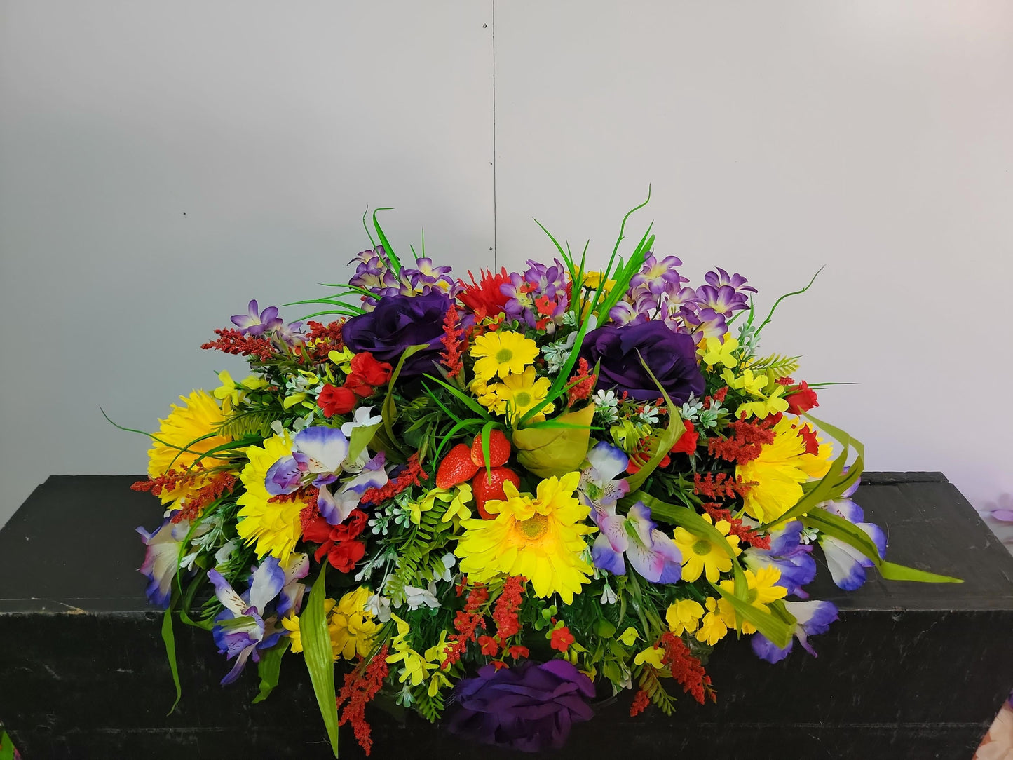Extra Full Wildflower Cemetery Saddle, Bright Colorful Spring headstone flowers, Memorial Flowers