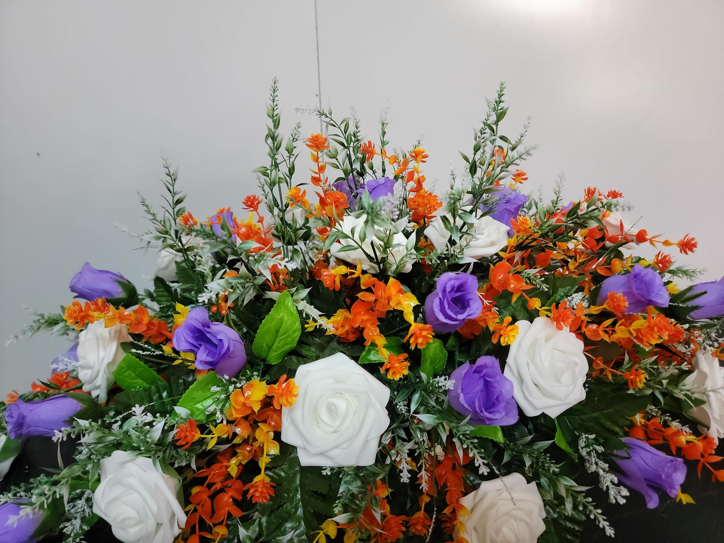 Lavender and orange Wildflower Cemetery Saddle Headstone Flowers Grave Saddle Easter Flowers