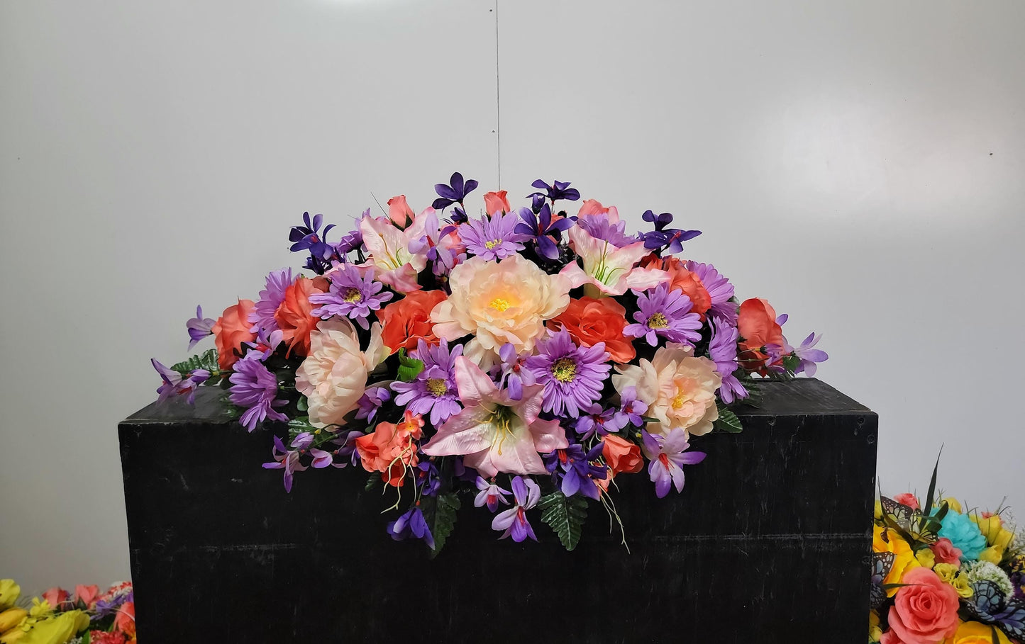 30" Pale Pink and Coral Cemetery Saddle, Spring Grave Saddle, Headstone Flowers, Memorial Flowers