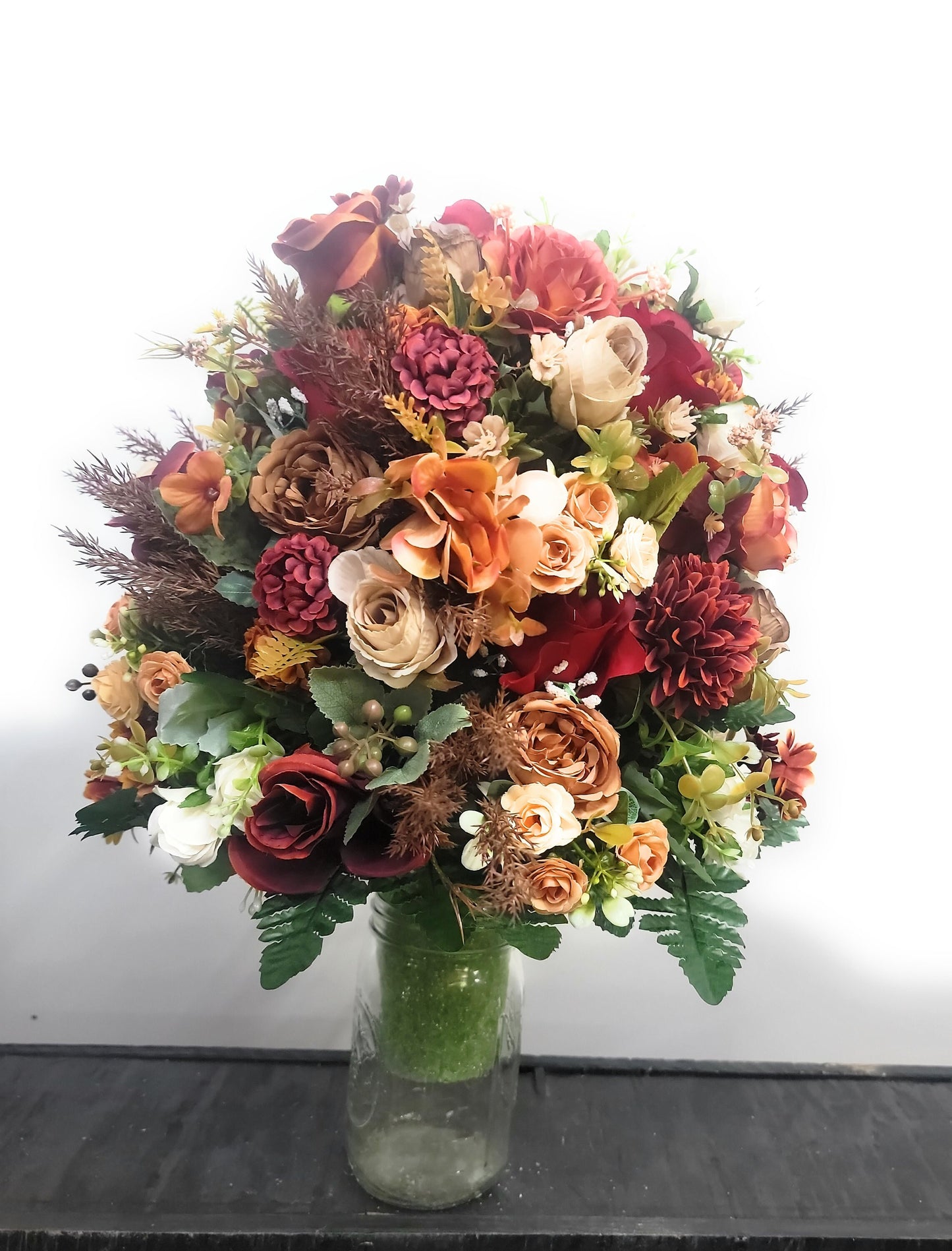 Premium Fall decor vase realistic arrangement for home or 3" grave vase Premium Cemetery Flowers by Southern Edge Style