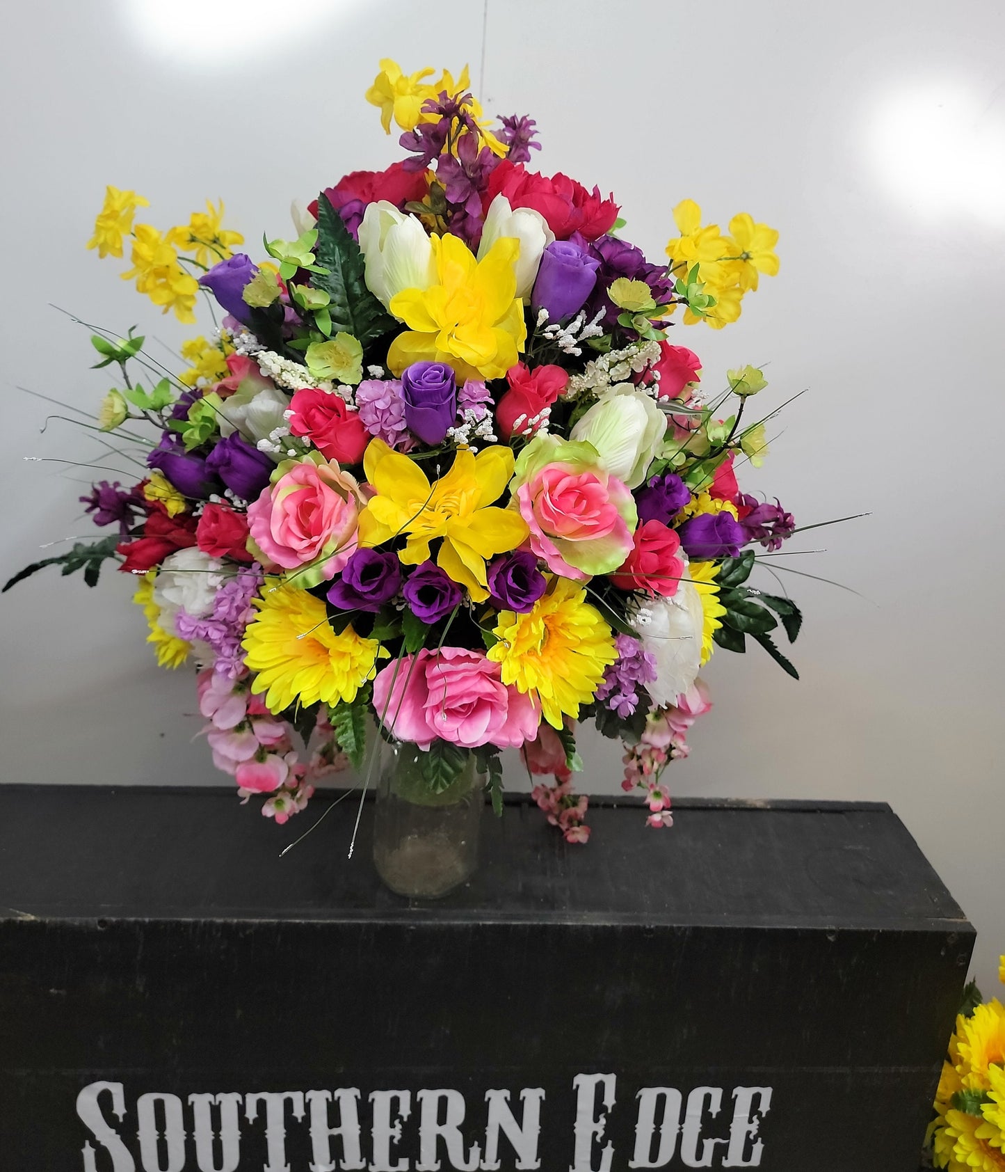 Extra Large Spring Cemetery Vase Flowers for 3” width Vase Pink Lavender Purple Cemetery Flowers Vase