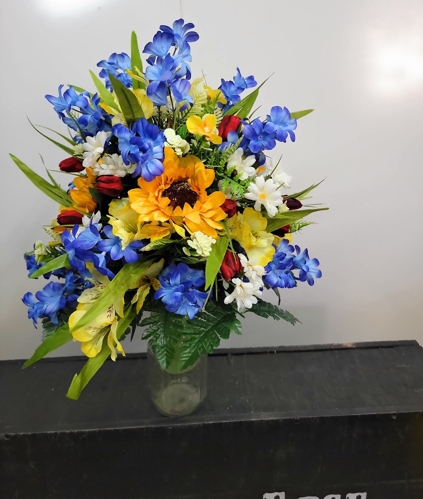 Cemetery Flowers Spring Small Wildflower Cone for 3 inch Vase sunflowers red tulips blue Cemetery Vase Arrangement Memorial Day