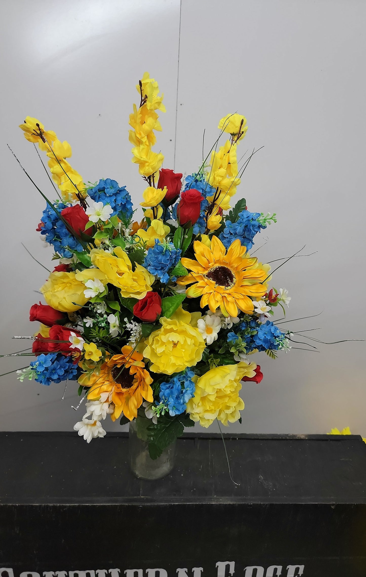 24" Cemetery Vase Flowers Memorial Flowers by Southern Edge Style red yellow white blue cemetery flowers
