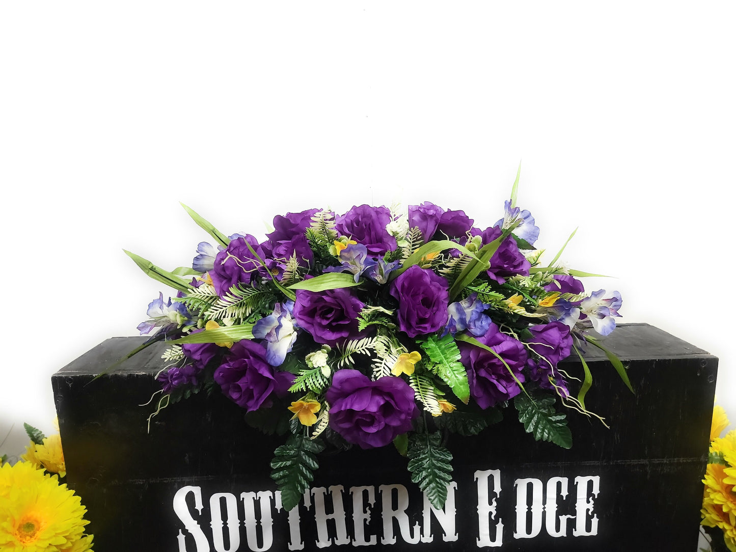 Purple Cemetery Flowers 24" Small Cemetery Saddle Yellow wildflowers