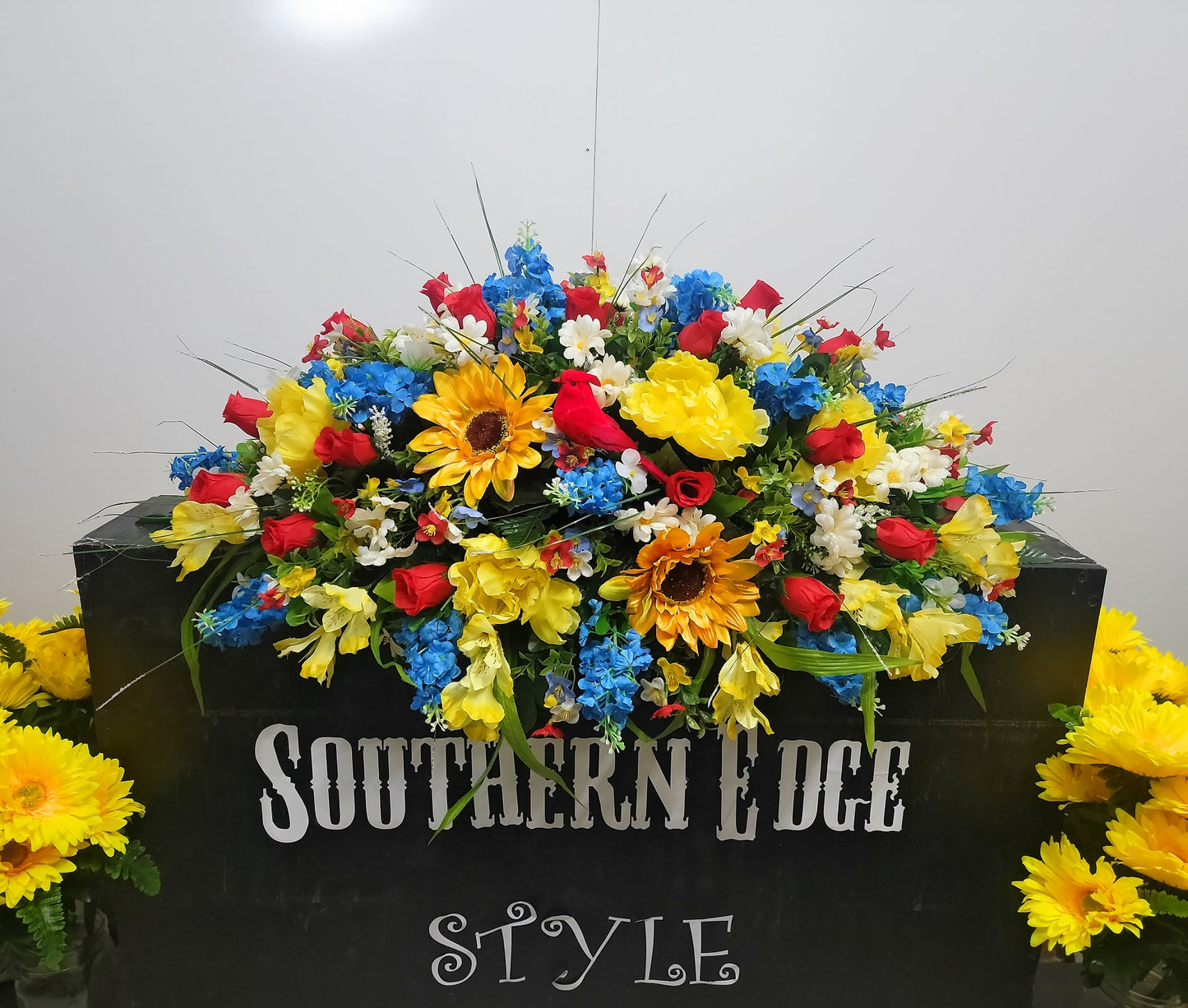 33" Cemetery Gravestone Saddle , Sunflower , Daisy, Wildflower Headstone Topper spring - summer flowers