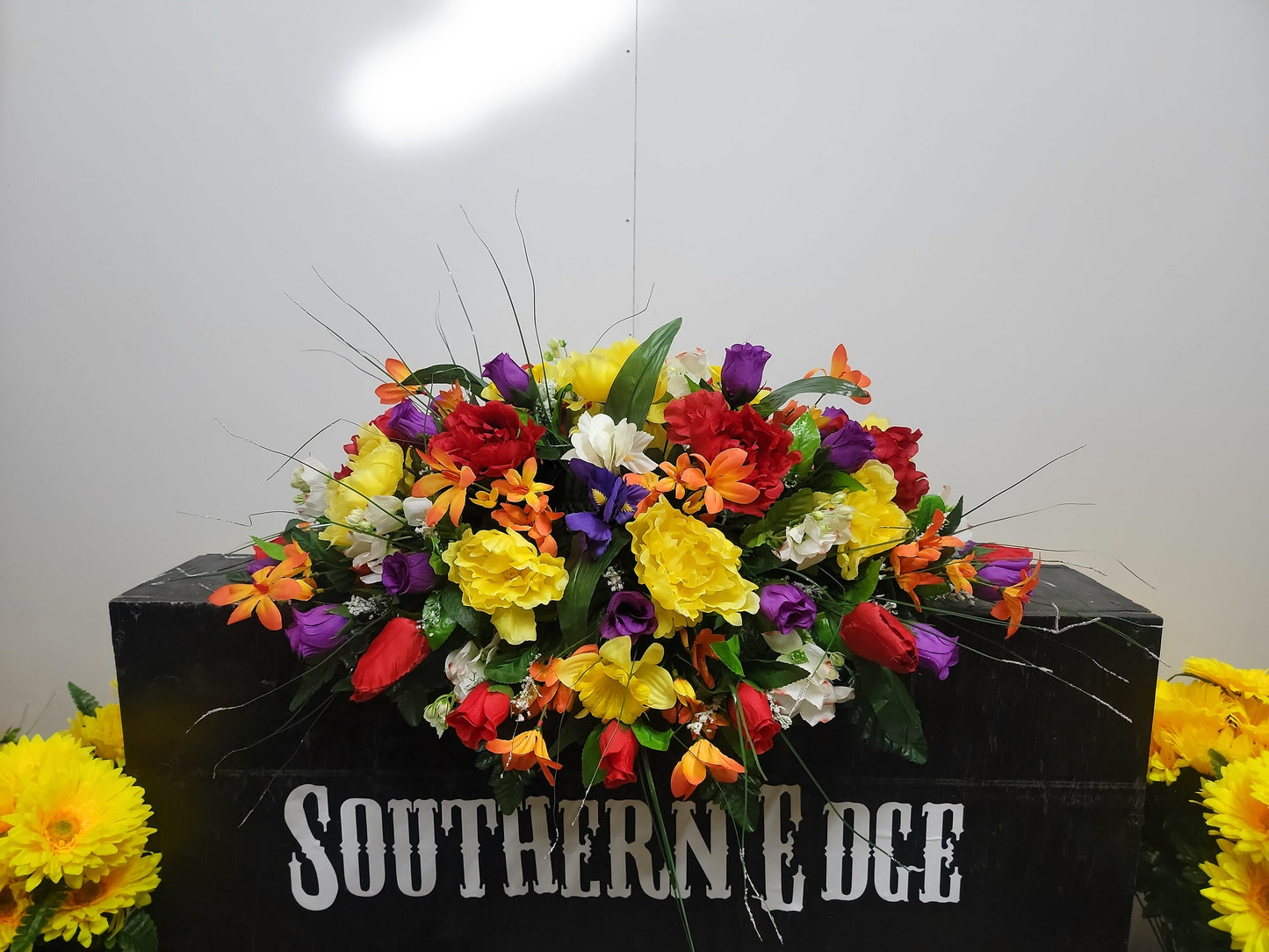 Spring Mix Headstone Saddle 28" Cemetery Saddle Orange red yellow Peonies Spring Cemetery Saddle