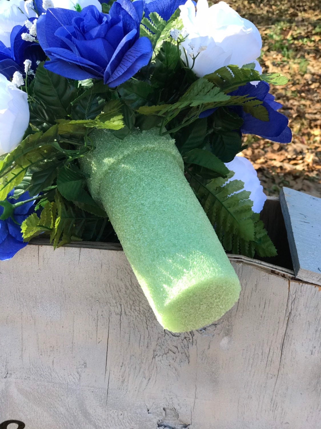 27" Tall Cemetery Vase Flowers  Blue yellow Vase Cemetery Flower Vase Cone Flowers for a 3” wide Grave Vase Man Colors Father Son Memorial