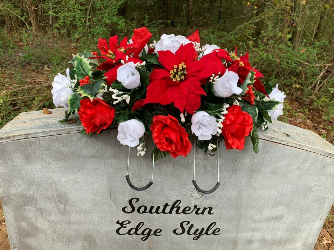 Christmas Cemetery Saddle ~ Christmas Headstone Saddle ~ Small Saddle (19&quot; long)