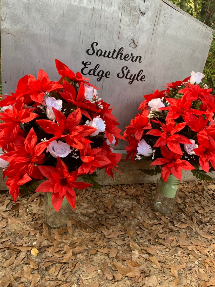 Christmas Cemetery Flowers • Christmas Vase Flower Arrangement for the cemetery