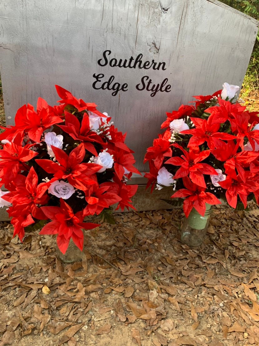 Christmas Cemetery Flowers • Christmas Vase Flower Arrangement for the cemetery