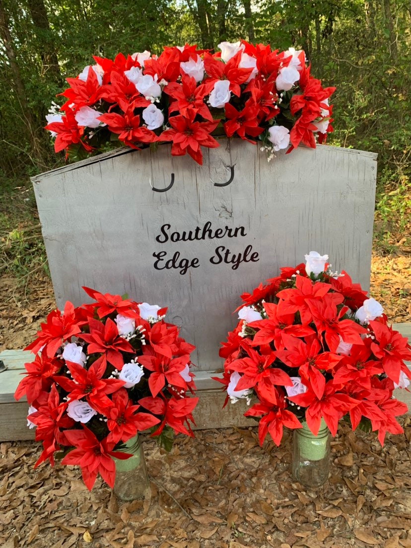 Christmas Cemetery Flowers • Christmas Vase Flower Arrangement for the cemetery