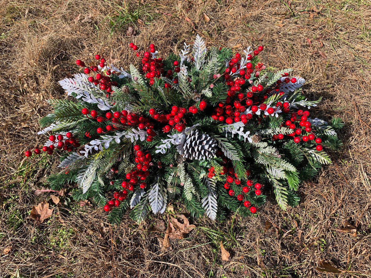 Winter Grave Blanket • EXTRA LARGE Christmas Grave Blanket • Winter Greenery Cemetery Decoration • Gravesite Flowers
