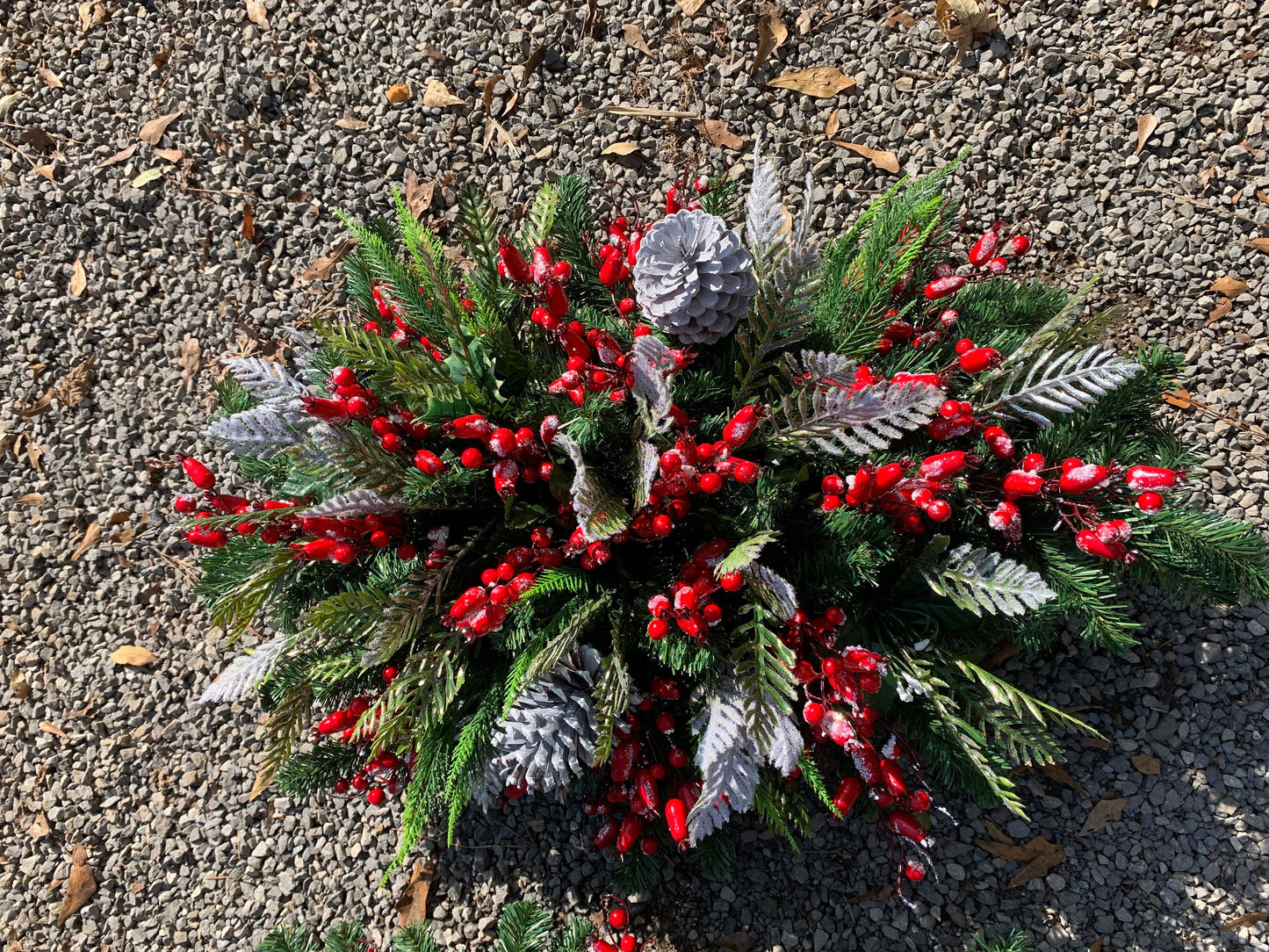 Winter Grave Blanket • Christmas Grave Blanket • Winter Greenery Cemetery Decoration • Gravesite Flowers Grave Decoration Berries Evergreen