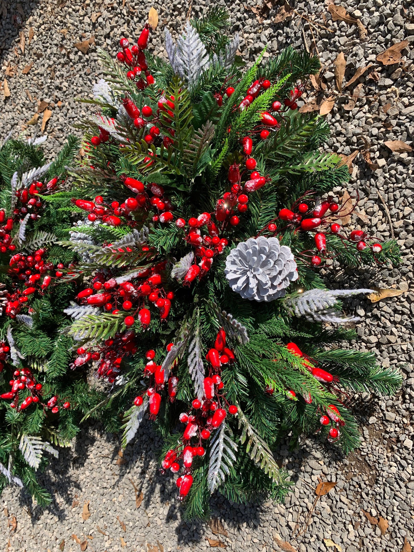 Winter Grave Blanket • Christmas Grave Blanket • Winter Greenery Cemetery Decoration • Gravesite Flowers Grave Decoration Berries Evergreen
