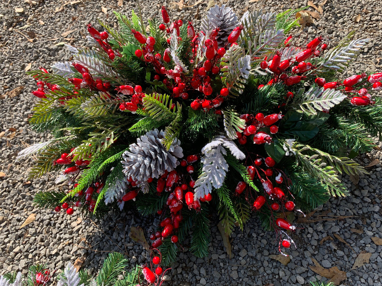 Winter Grave Blanket • Christmas Grave Blanket • Winter Greenery Cemetery Decoration • Gravesite Flowers Grave Decoration Berries Evergreen