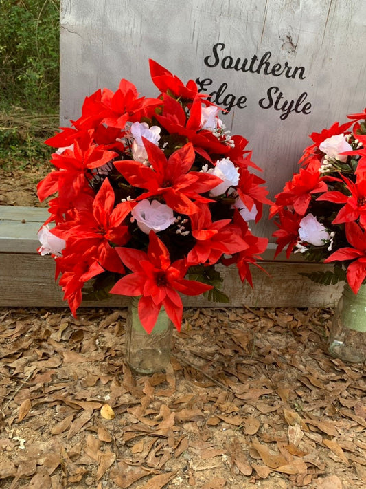 Christmas Cemetery Flowers • Christmas Vase Flower Arrangement for the cemetery