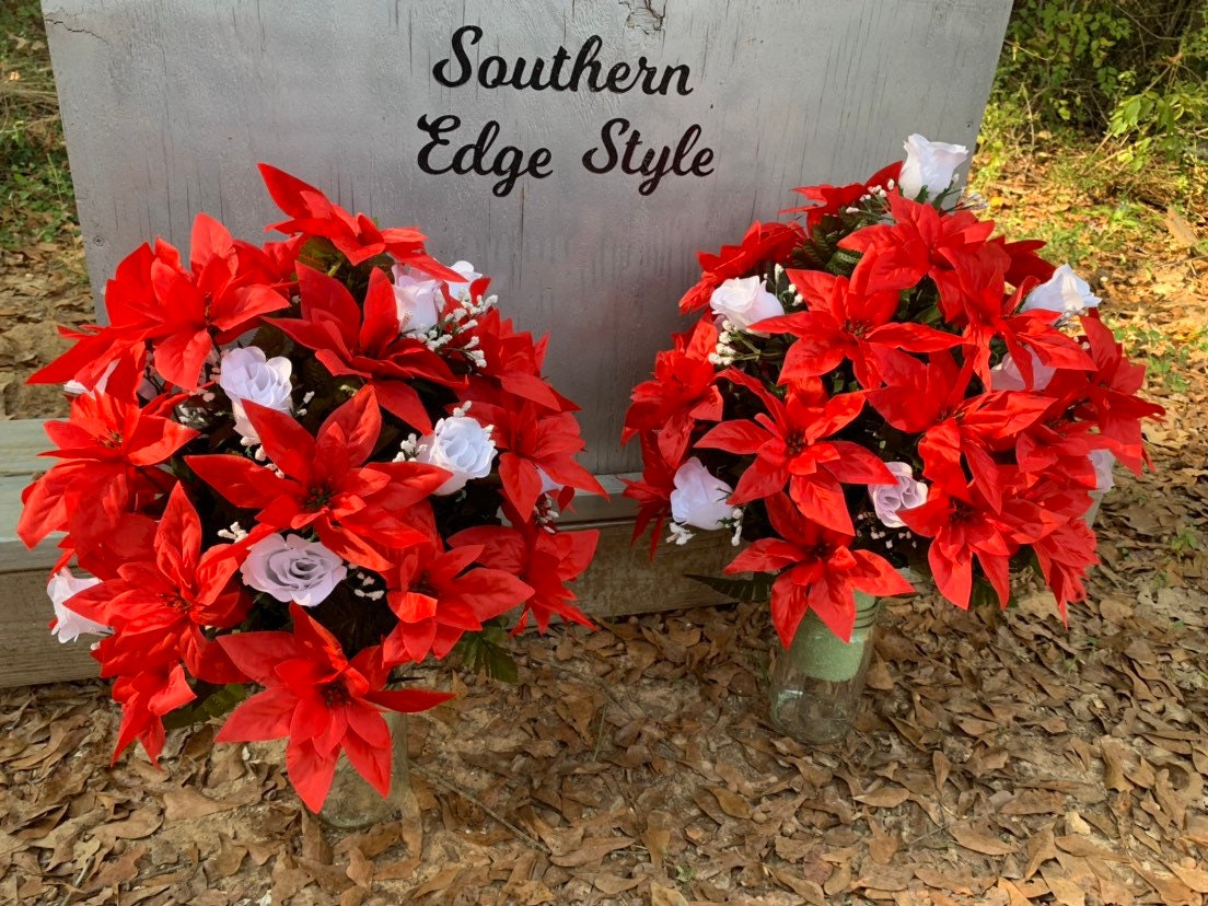 Christmas Cemetery Flowers • Christmas Vase Flower Arrangement for the cemetery