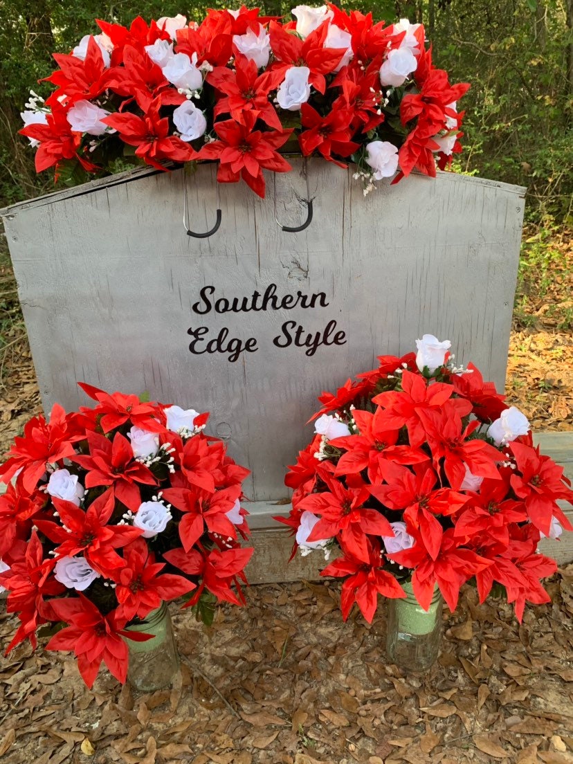 Christmas Cemetery Flowers • Christmas Vase Flower Arrangement for the cemetery