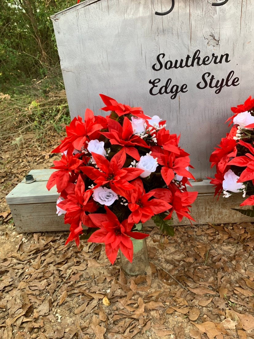 Christmas Cemetery Flowers • Christmas Vase Flower Arrangement for the cemetery