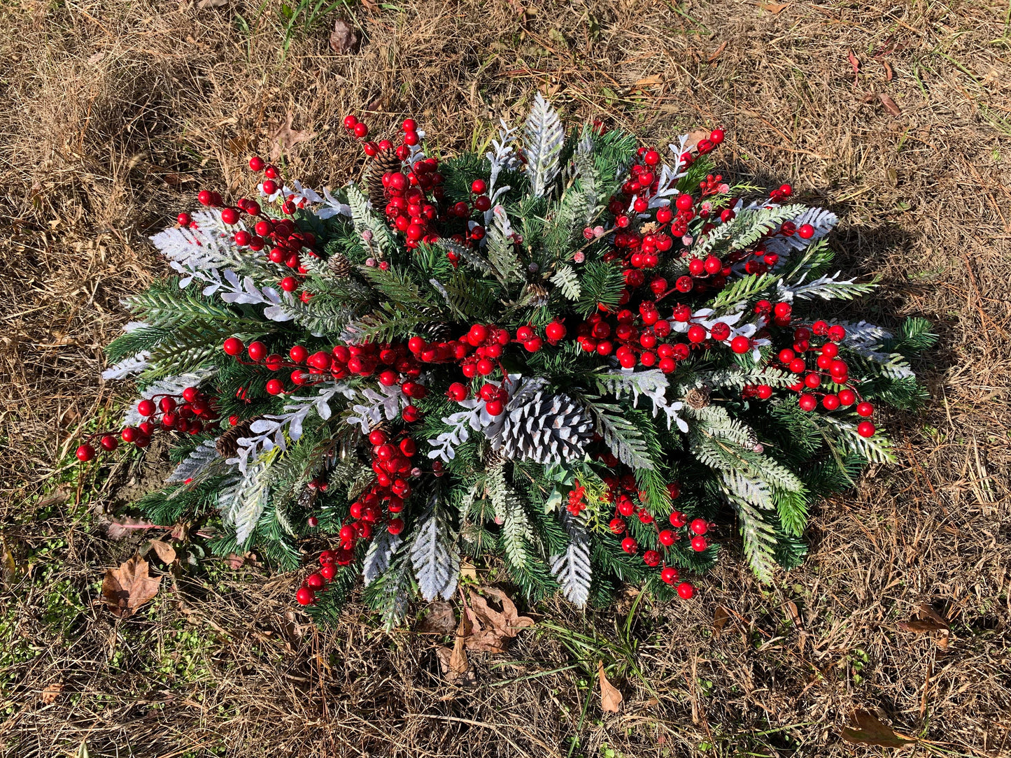 Winter Grave Blanket • EXTRA LARGE Christmas Grave Blanket • Winter Greenery Cemetery Decoration • Gravesite Flowers