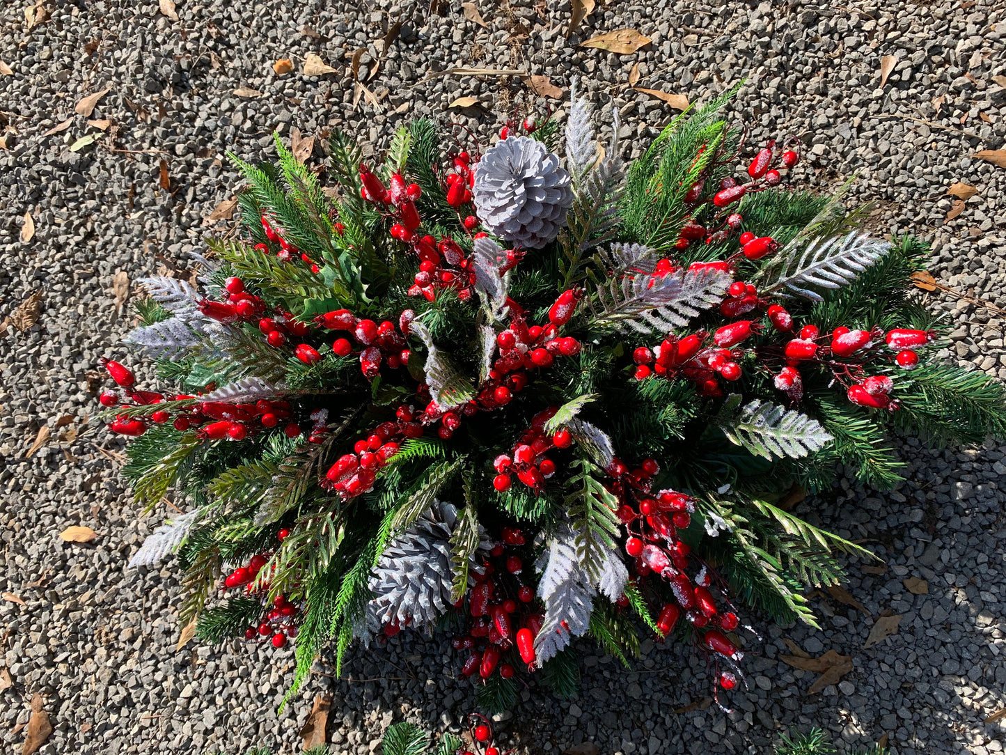 Winter Grave Blanket • Christmas Grave Blanket • Winter Greenery Cemetery Decoration • Gravesite Flowers Grave Decoration Berries Evergreen