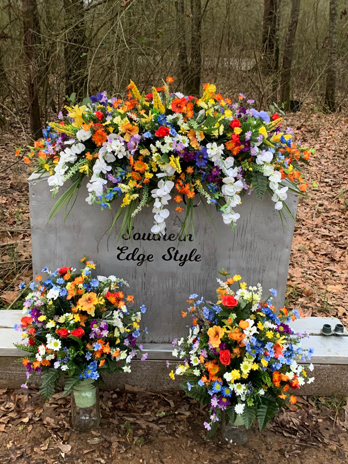 Customizable Spring Cemetery Saddle • Extra Large Headstone Saddle • 36” Length Cemetery Saddle • Memorial Day Cemetery Flowers