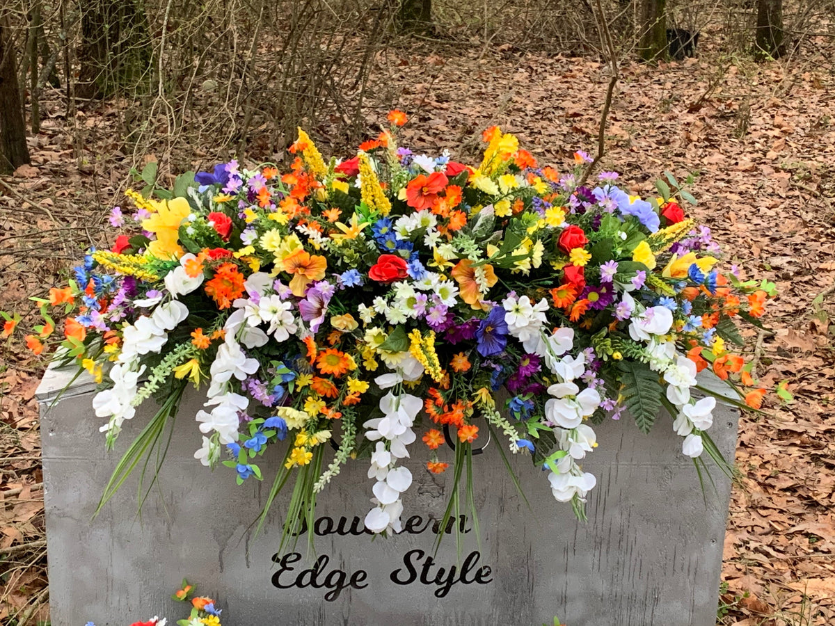 Customizable Spring Cemetery Saddle • Extra Large Headstone Saddle • 36” Length Cemetery Saddle • Memorial Day Cemetery Flowers
