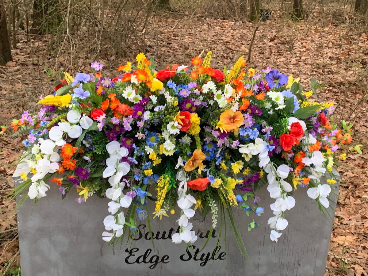 Customizable Spring Cemetery Saddle • Extra Large Headstone Saddle • 36” Length Cemetery Saddle • Memorial Day Cemetery Flowers
