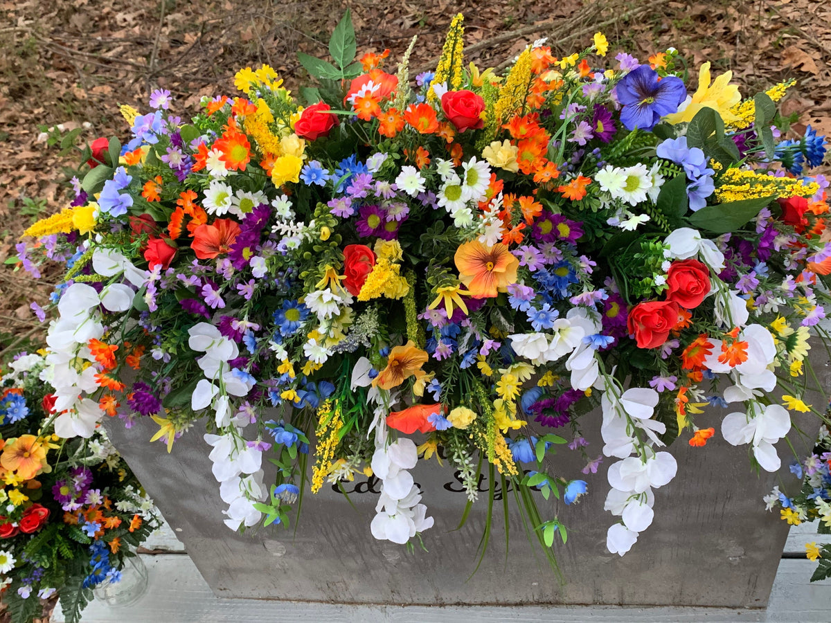 Customizable Spring Cemetery Saddle • Extra Large Headstone Saddle • 36” Length Cemetery Saddle • Memorial Day Cemetery Flowers