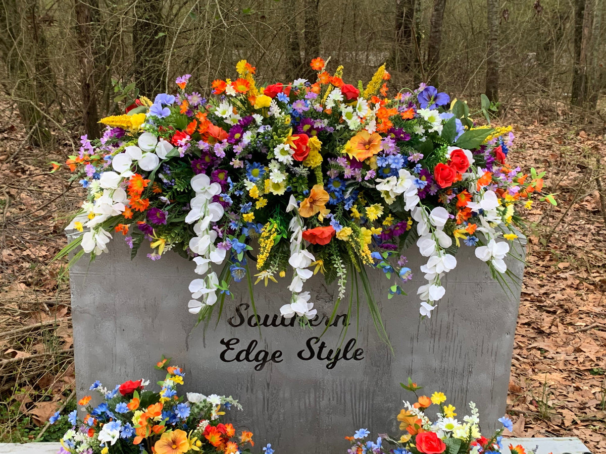 Customizable Spring Cemetery Saddle • Extra Large Headstone Saddle • 36” Length Cemetery Saddle • Memorial Day Cemetery Flowers