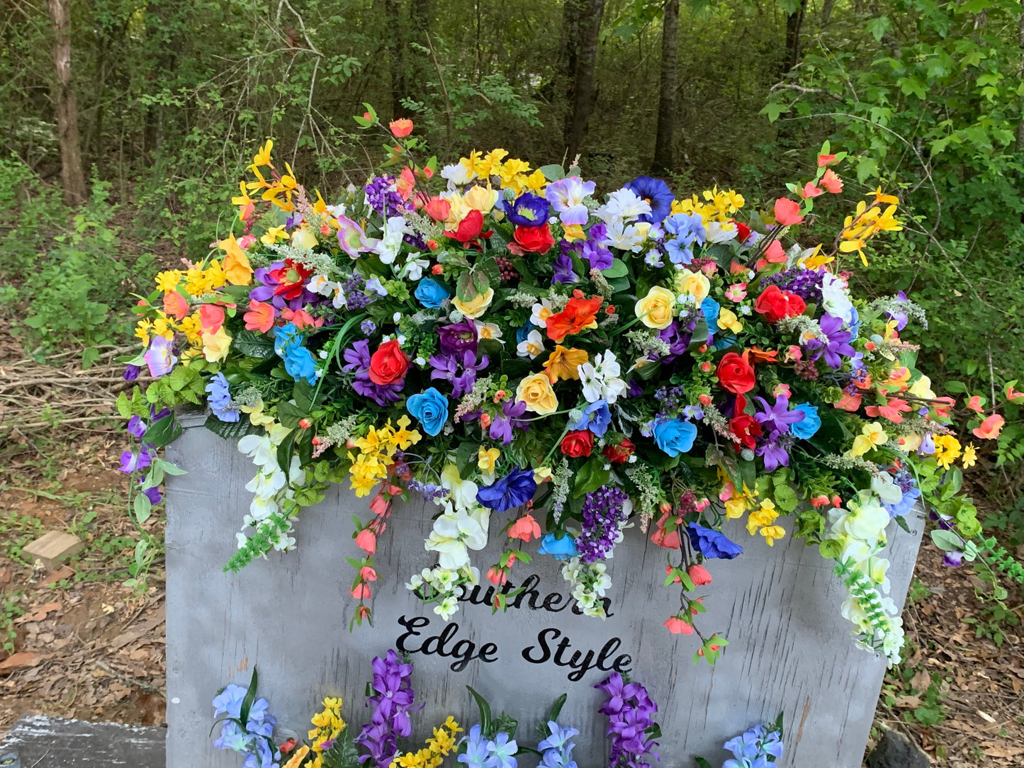 Casket Spray Customizable Cemetery Saddle • Extra Large Headstone Saddle • Spring Cemetery Flowers • Grave Blanket