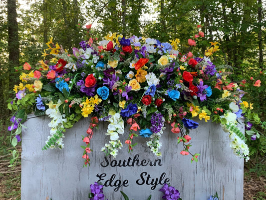 Casket Spray Customizable Cemetery Saddle • Extra Large Headstone Saddle • Spring Cemetery Flowers • Grave Blanket