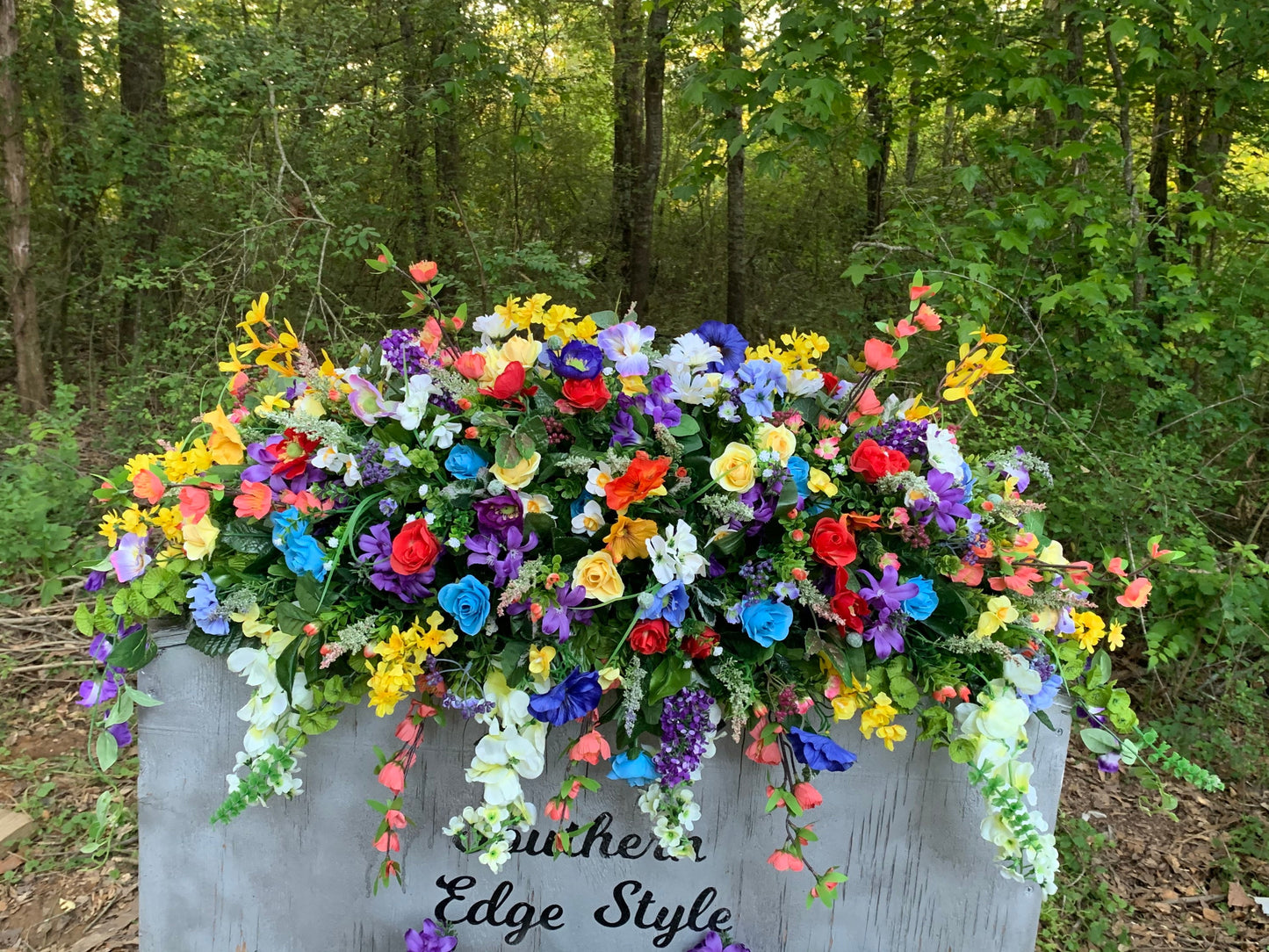 Casket Spray Customizable Cemetery Saddle • Extra Large Headstone Saddle • Spring Cemetery Flowers • Grave Blanket